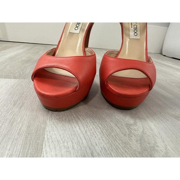 Jimmy Choo Pumps Womens Size 36 Red Leather Double Ankle Strap Open Toe - Picture 10 of 14